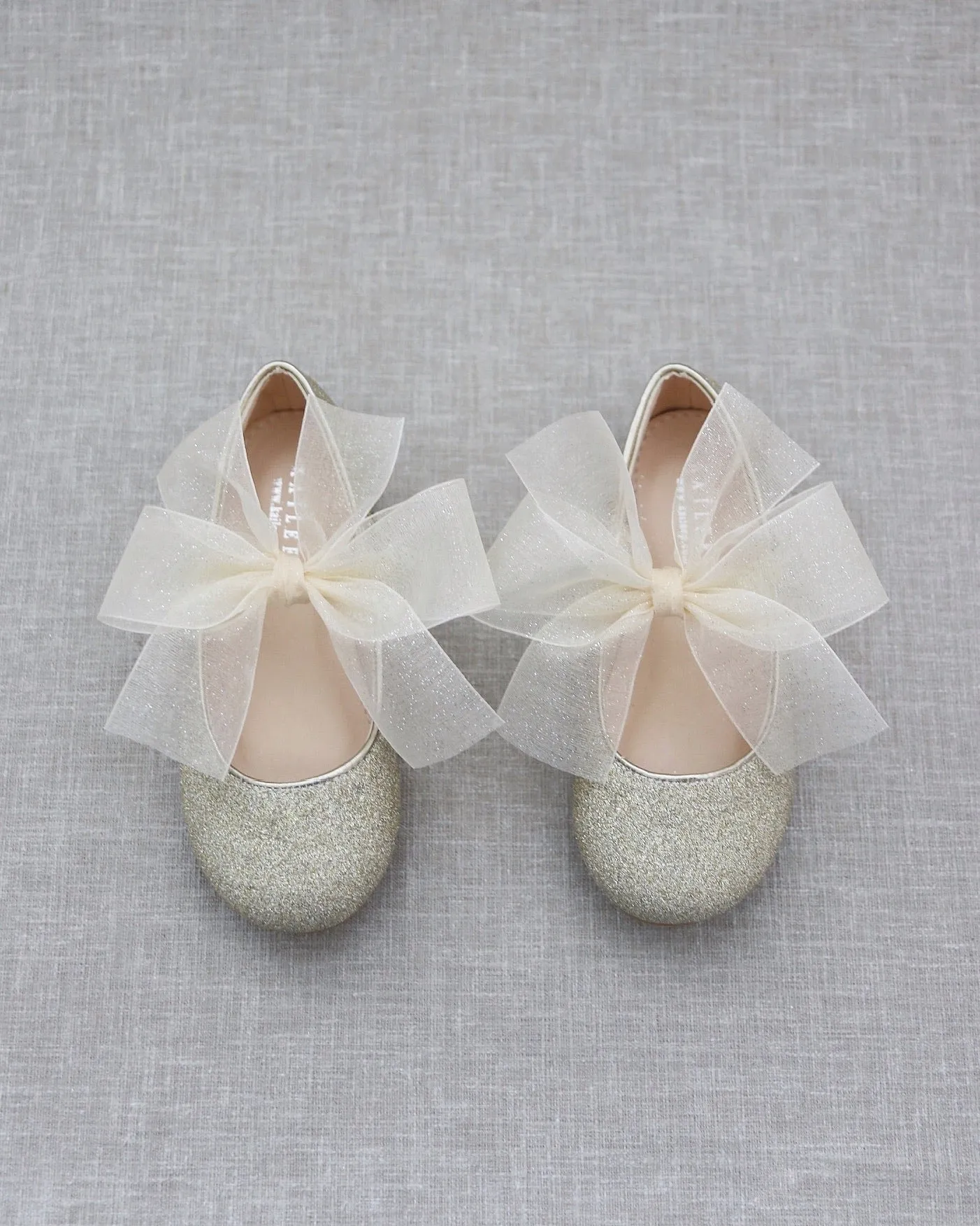 Fine Glitter Mary Jane with Chiffon Bow