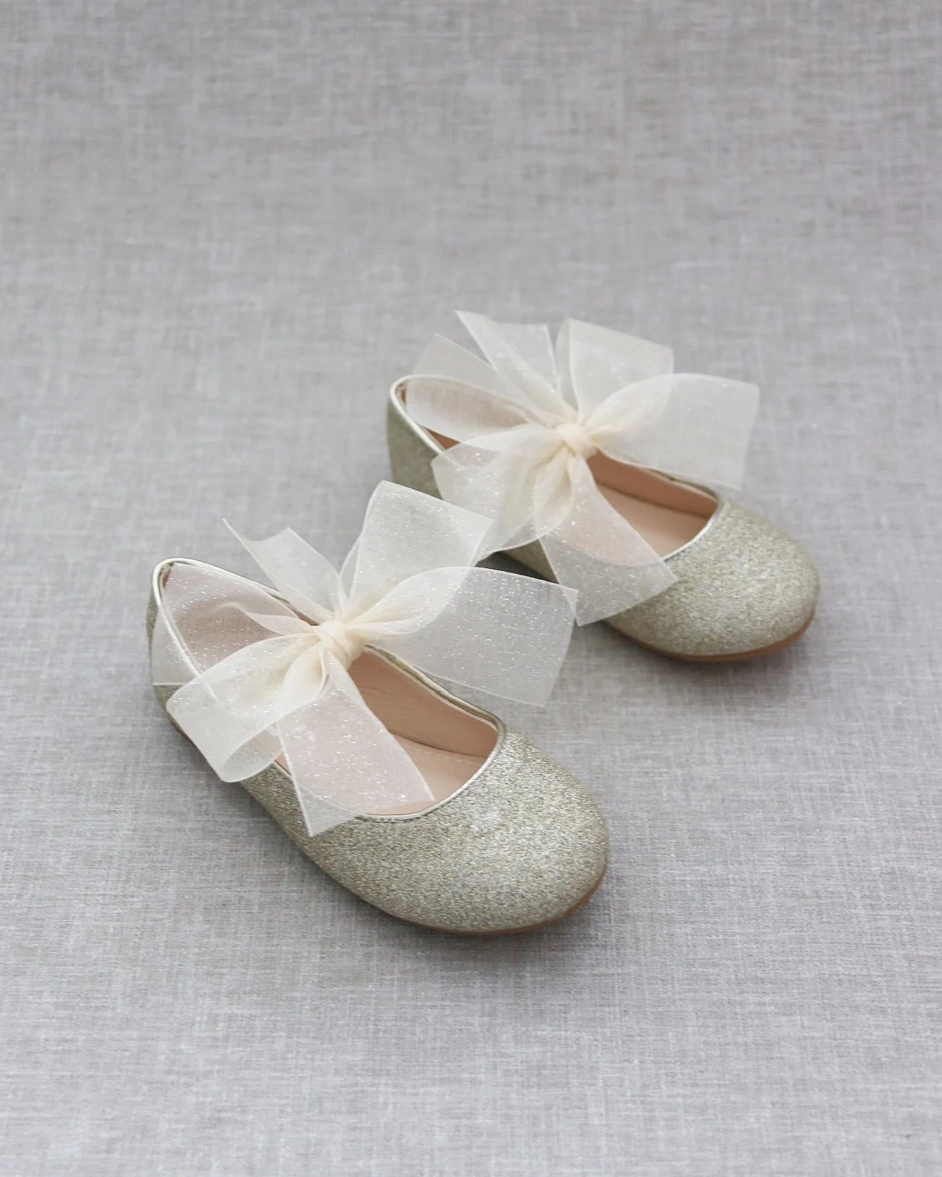 Fine Glitter Mary Jane with Chiffon Bow