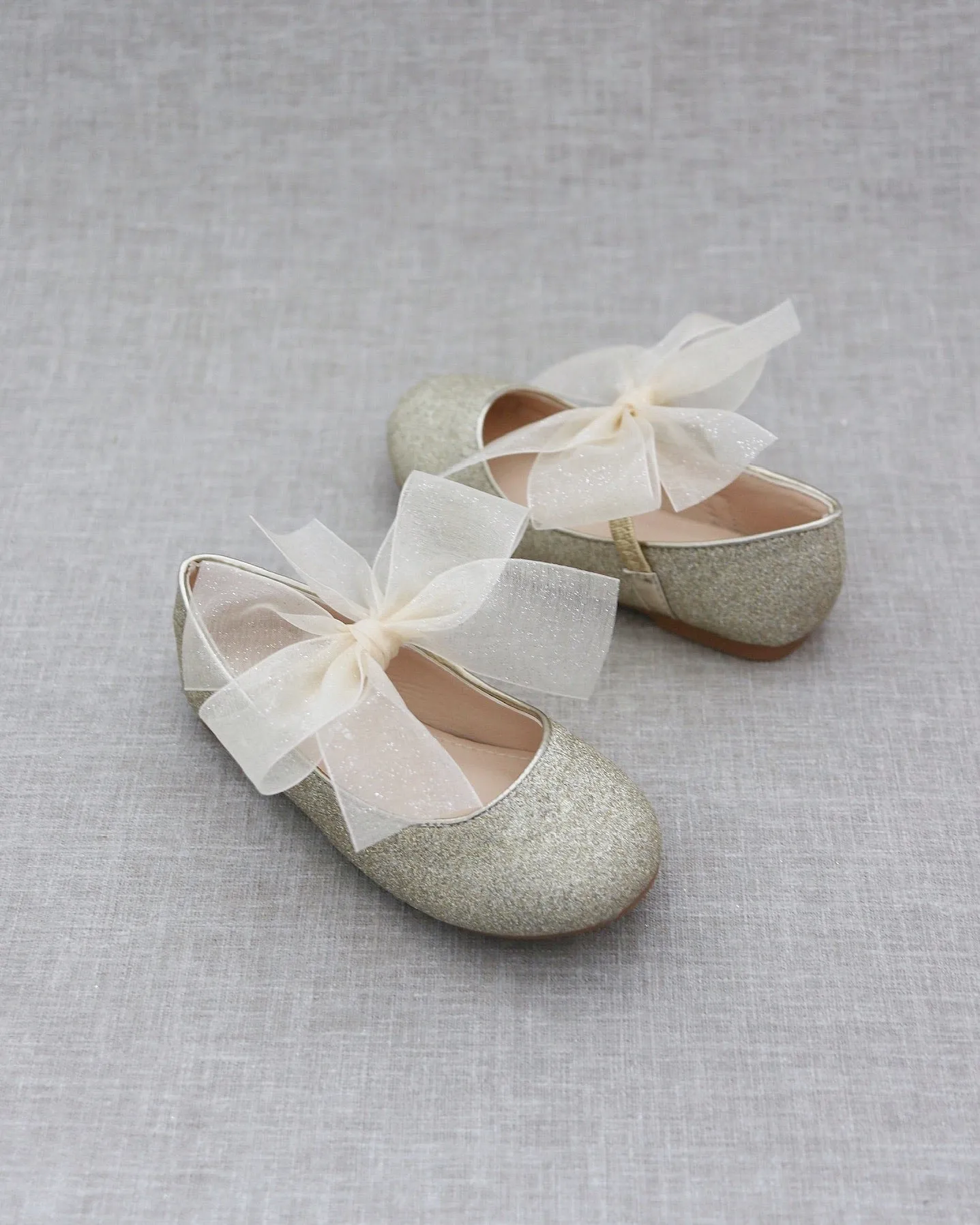Fine Glitter Mary Jane with Chiffon Bow