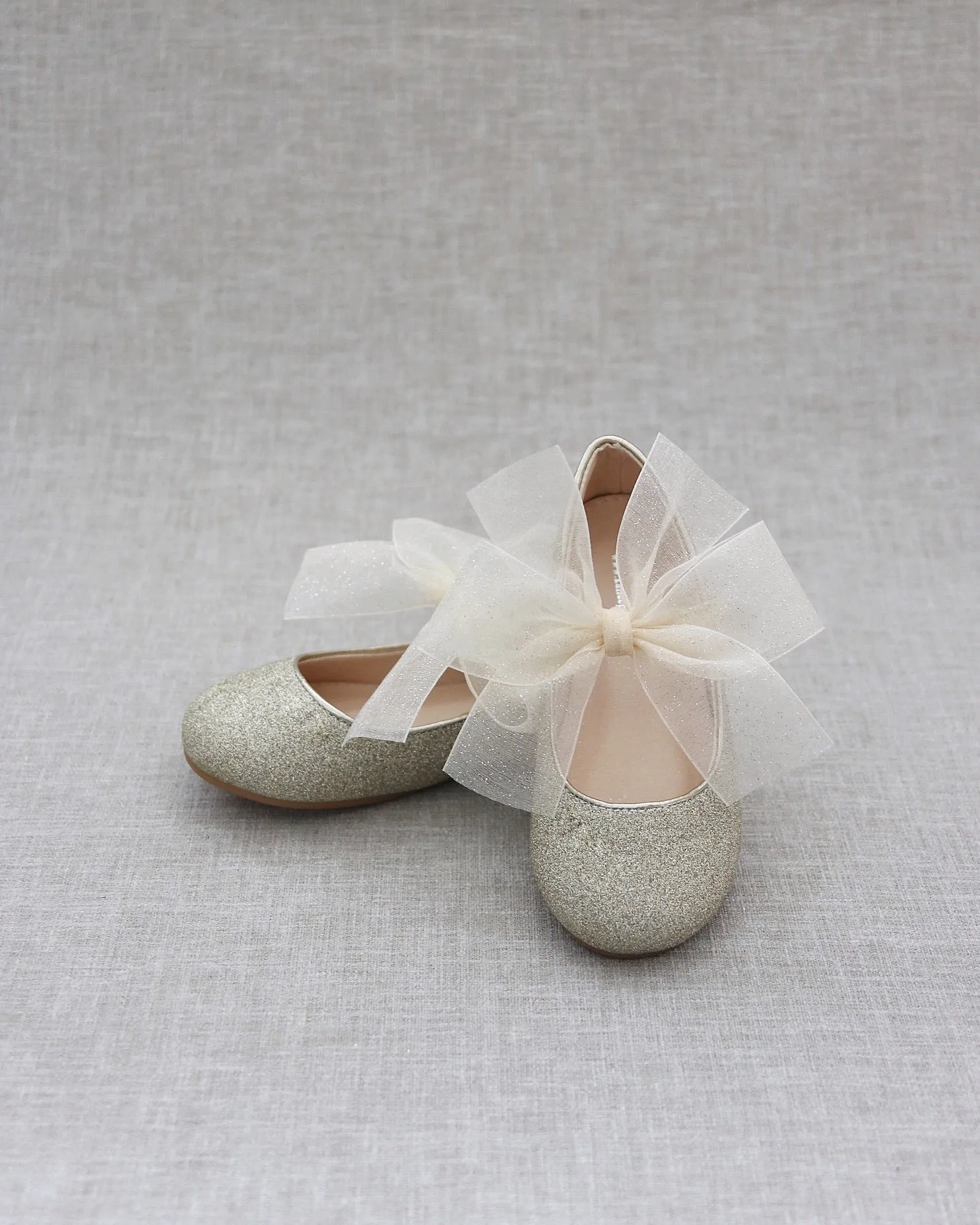 Fine Glitter Mary Jane with Chiffon Bow