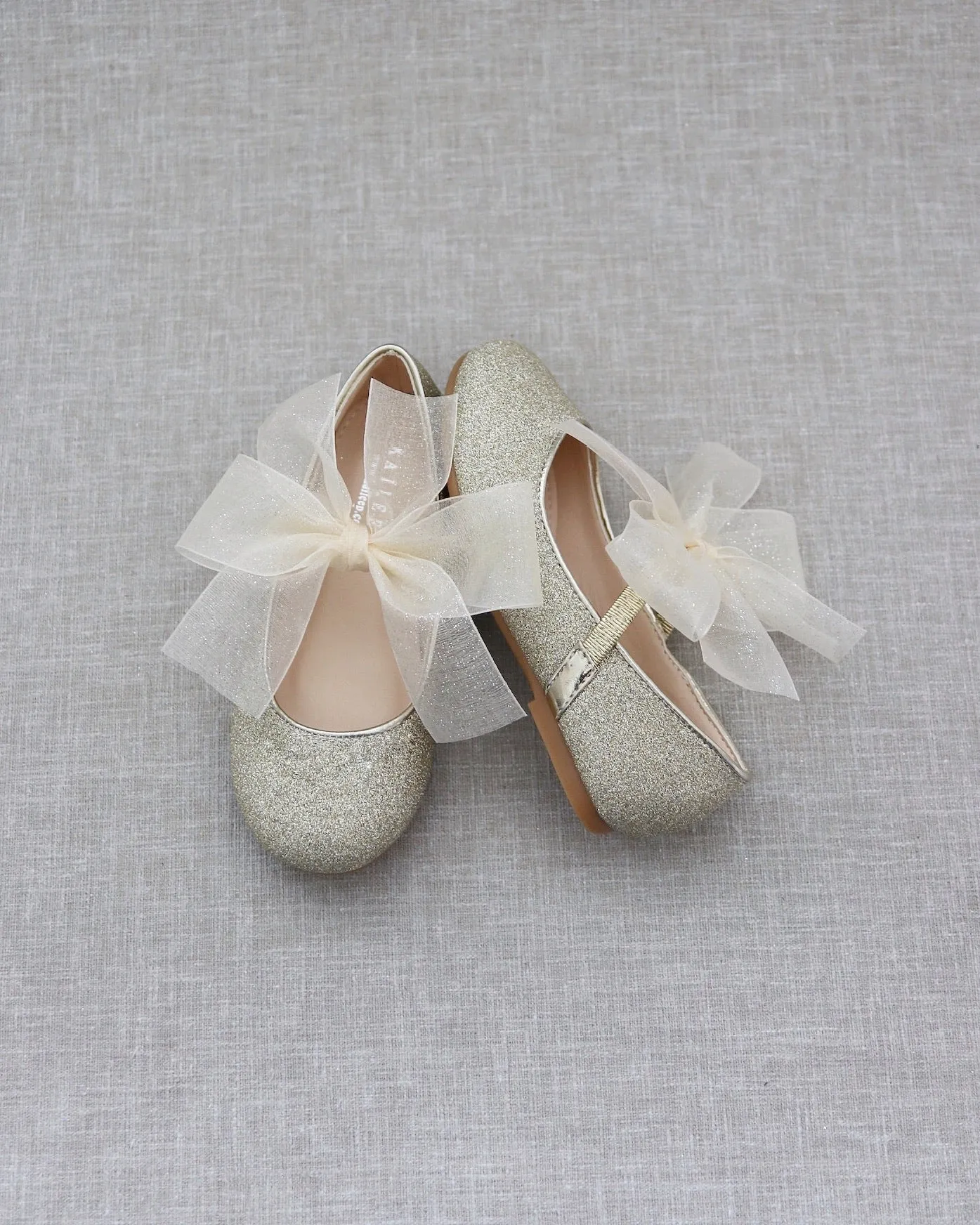 Fine Glitter Mary Jane with Chiffon Bow