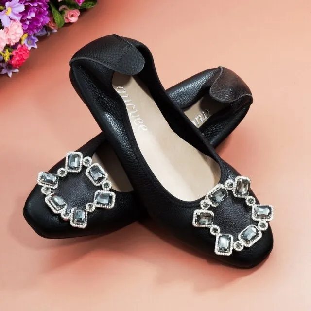 Genuine Leather Soft Womens Ballerina Flat Shoes