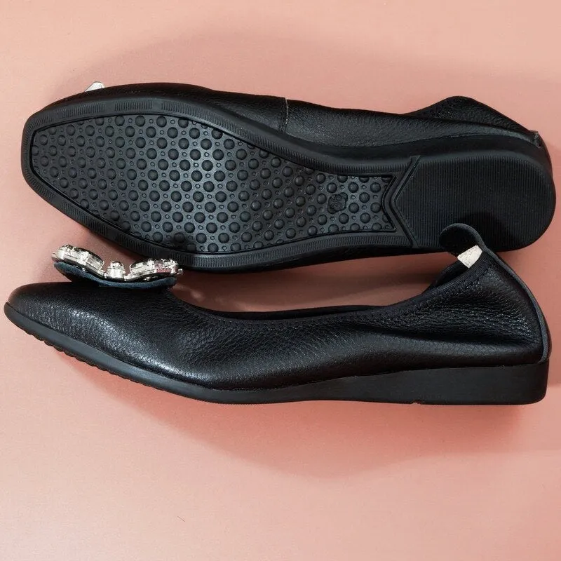 Genuine Leather Soft Womens Ballerina Flat Shoes