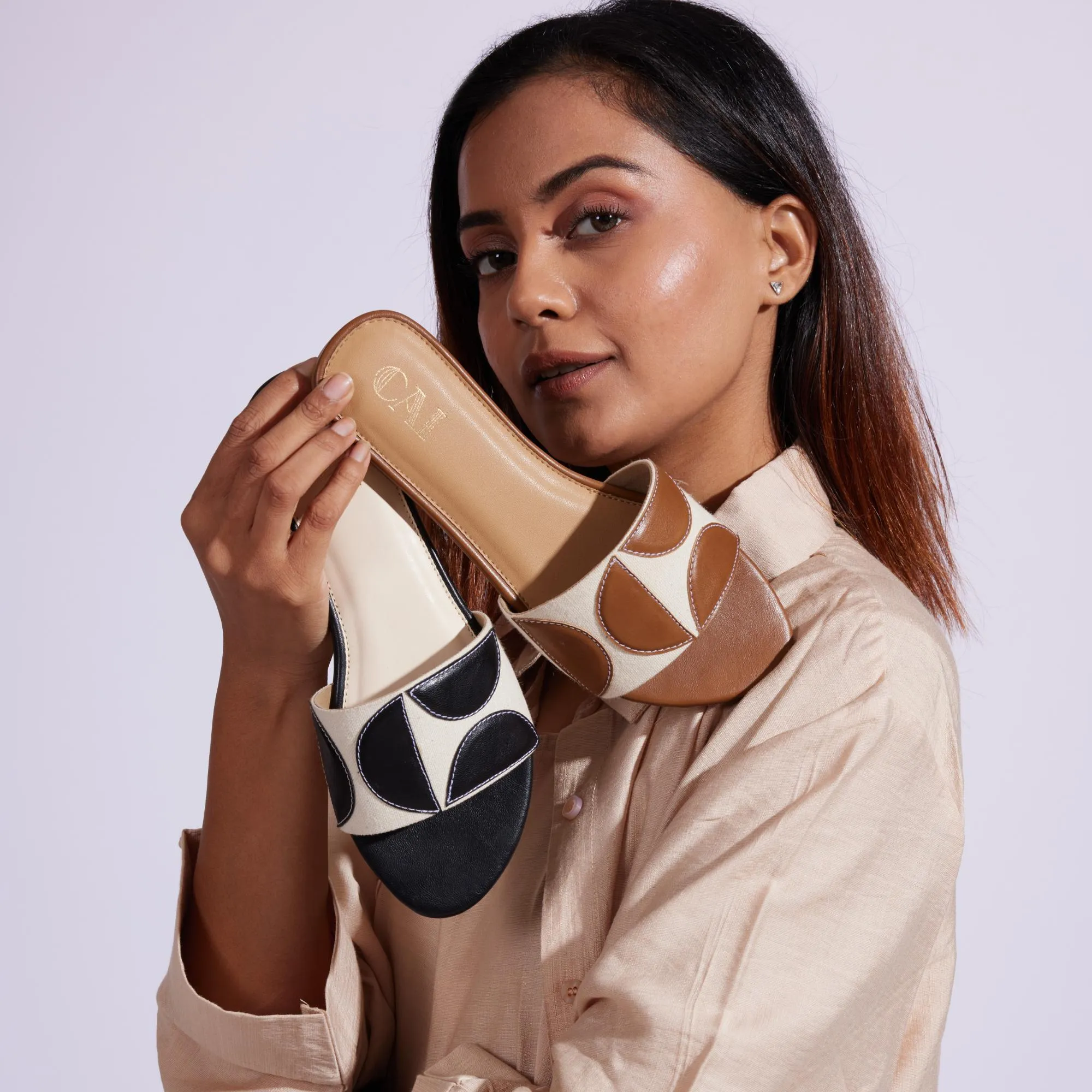 Geometric Canvas Black Flats