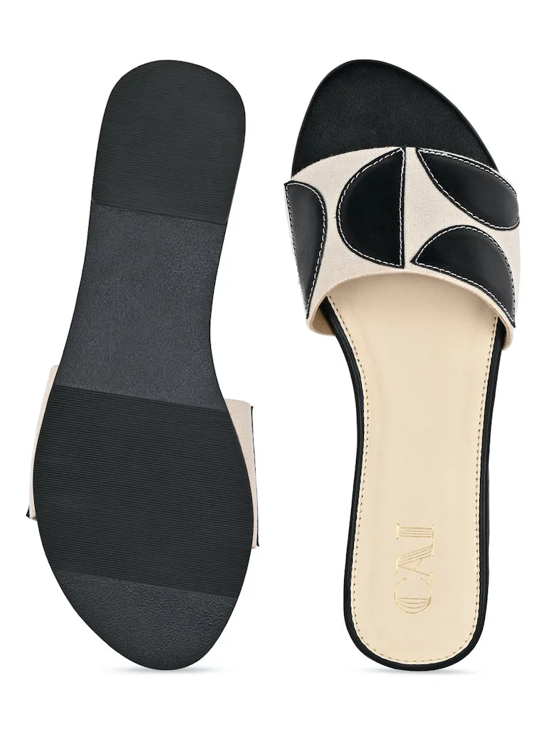 Geometric Canvas Black Flats