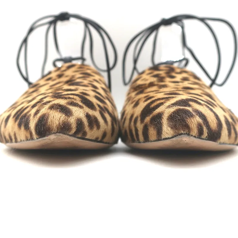 Gianvito Rossi d'Orsay Pointed Toe Flats Leopard Print Pony Hair Size 39.5