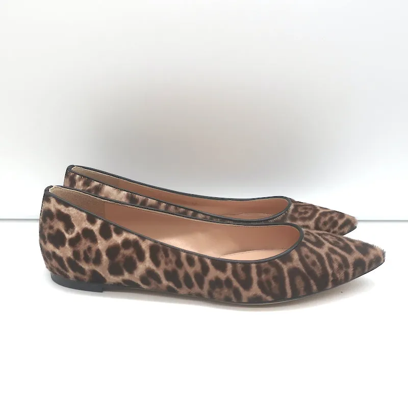 Gianvito Rossi Leopard Print Pony Hair Pointed Toe Ballet Flats Size 37 NEW