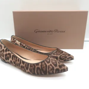 Gianvito Rossi Leopard Print Pony Hair Pointed Toe Ballet Flats Size 37 NEW