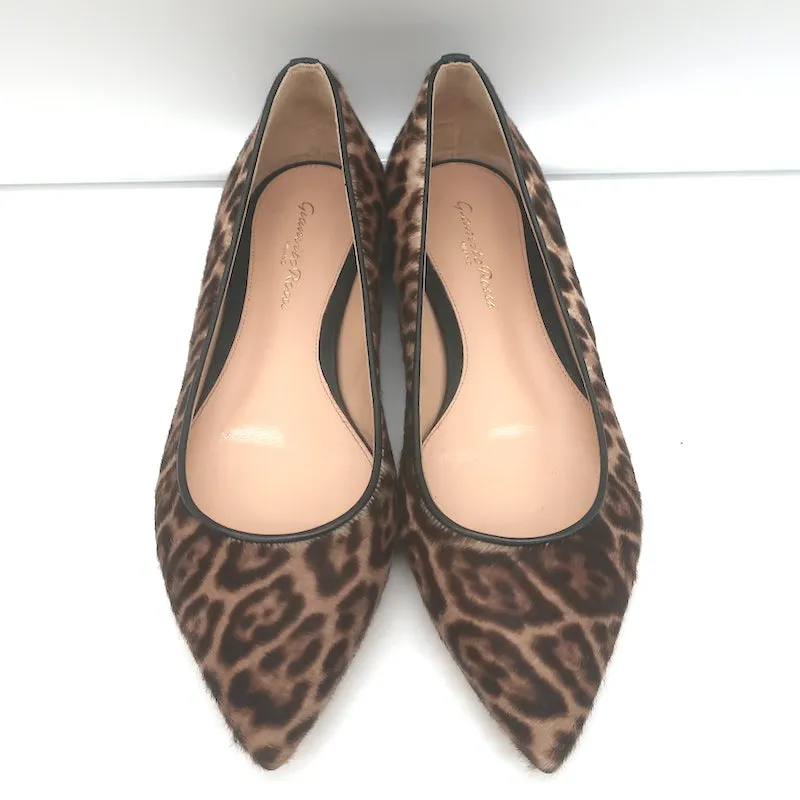 Gianvito Rossi Leopard Print Pony Hair Pointed Toe Ballet Flats Size 37 NEW