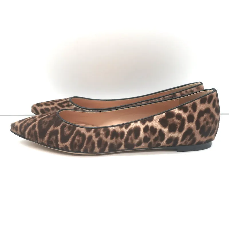 Gianvito Rossi Leopard Print Pony Hair Pointed Toe Ballet Flats Size 37 NEW