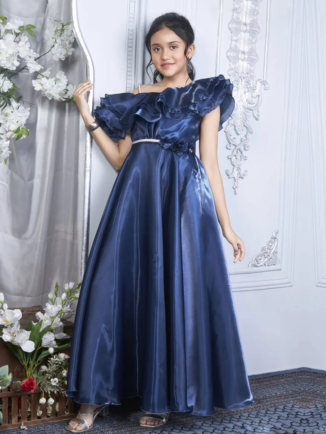 Graceful Flared Purple Gown for Girls