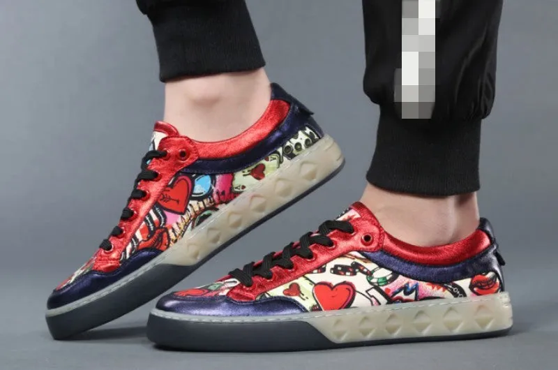 Graffiti Street Style Hip Hop Casual Flats Shoes Men  Canvas Shoes Personality Printed Flat Sneakers Mocassin Homme