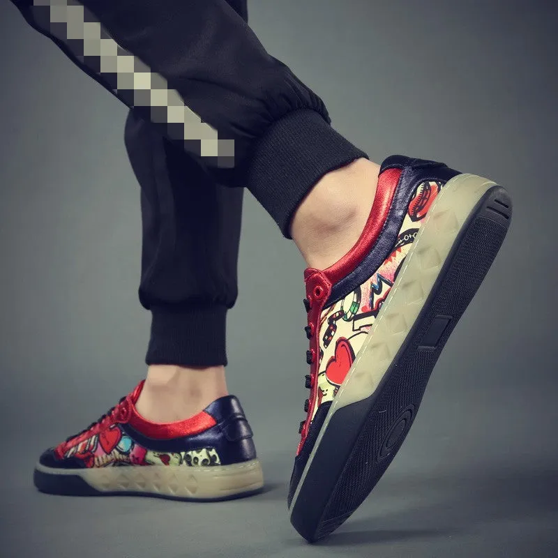 Graffiti Street Style Hip Hop Casual Flats Shoes Men  Canvas Shoes Personality Printed Flat Sneakers Mocassin Homme