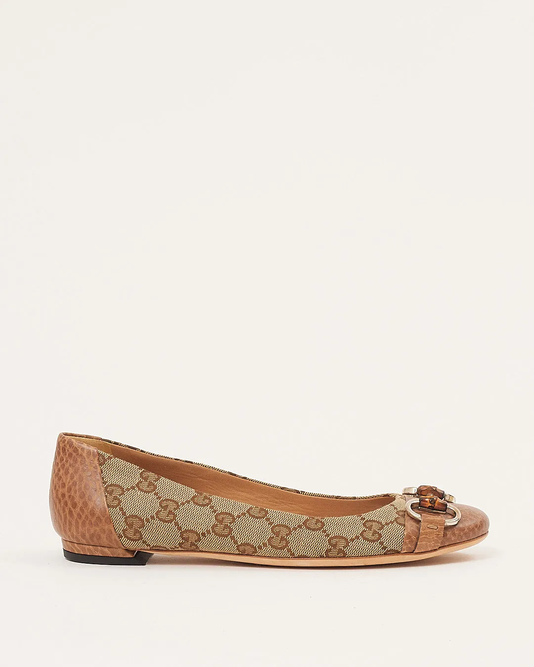 Gucci GG Beige Bamboo Detail Ballerina Flats - 36.5