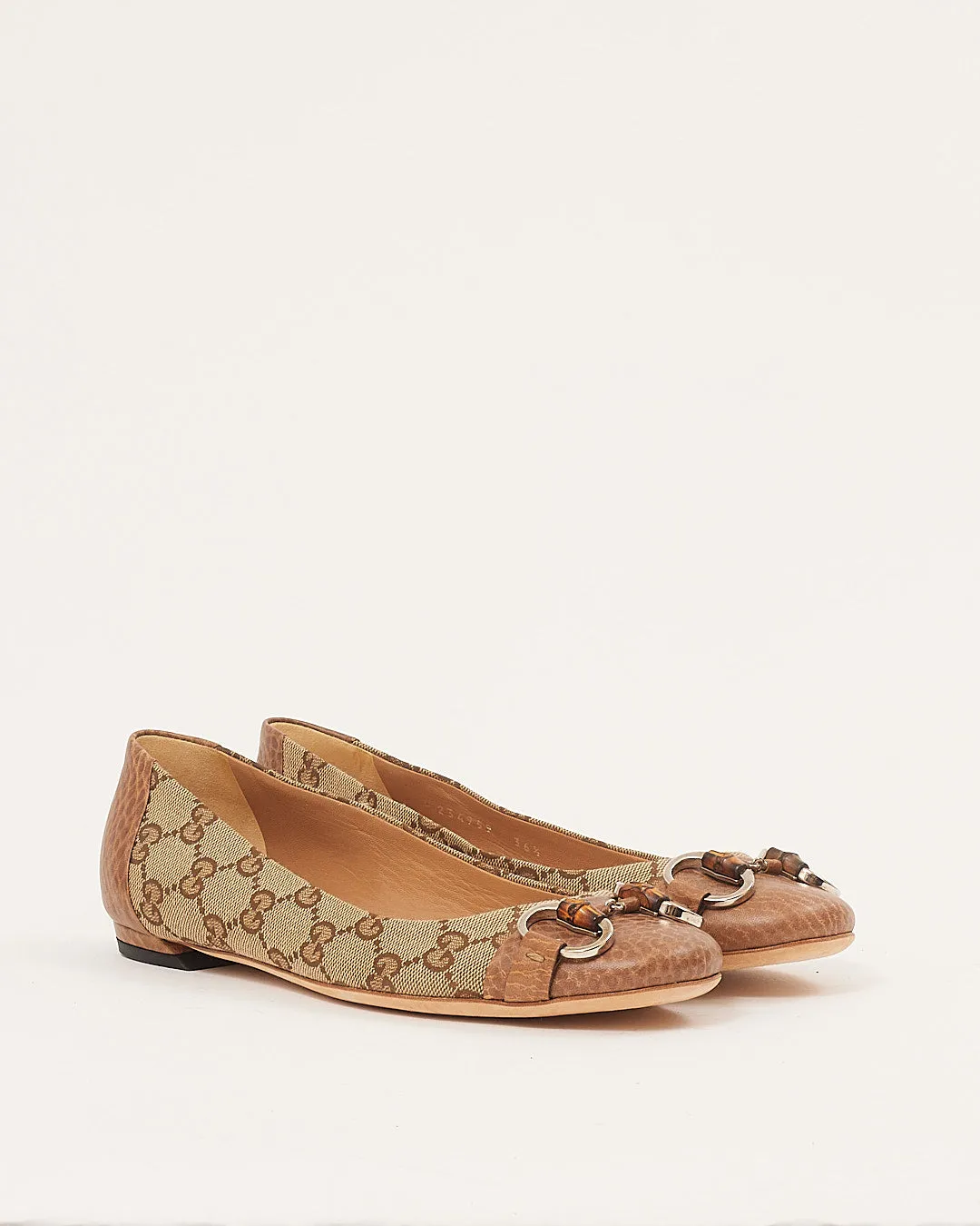 Gucci GG Beige Bamboo Detail Ballerina Flats - 36.5