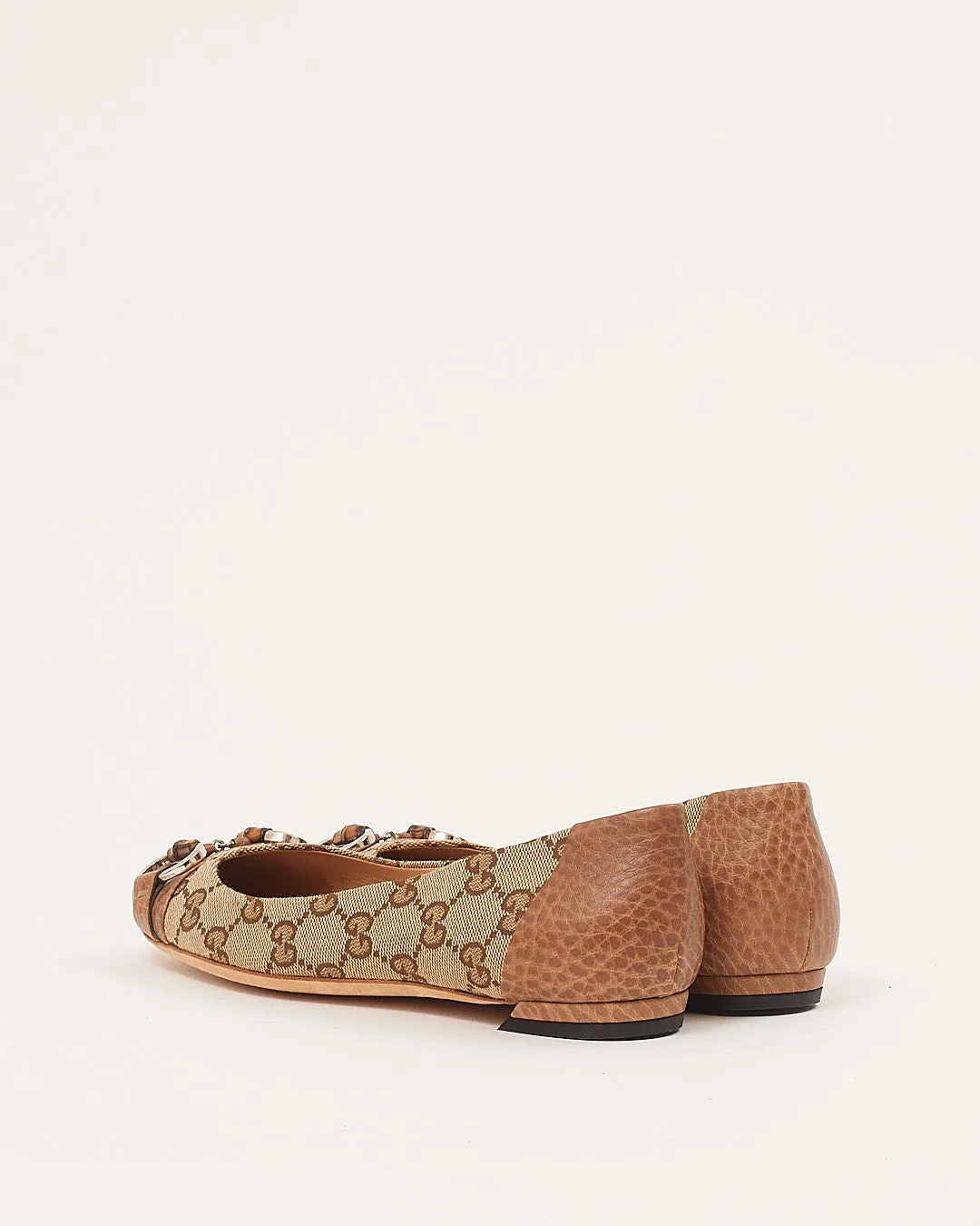 Gucci GG Beige Bamboo Detail Ballerina Flats - 36.5