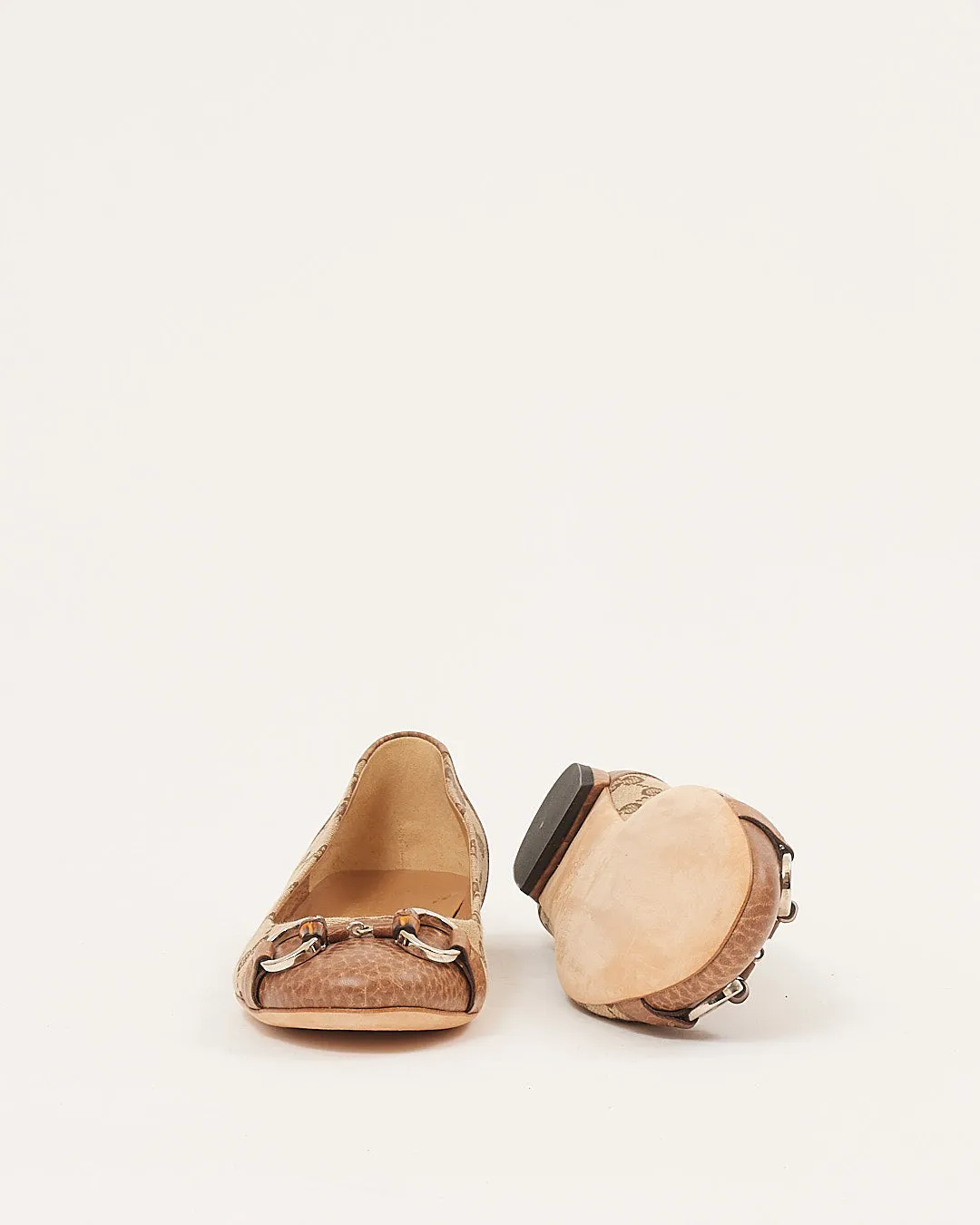 Gucci GG Beige Bamboo Detail Ballerina Flats - 36.5