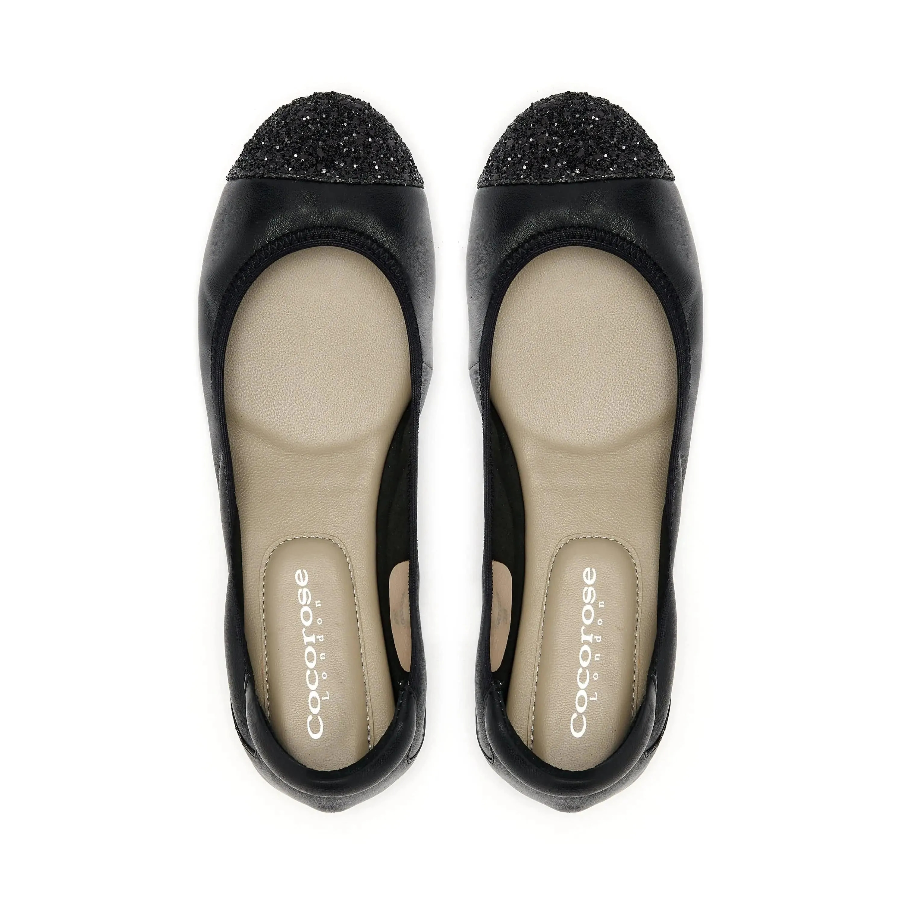 Harrow  - Black leather flats with Glitter toe cap