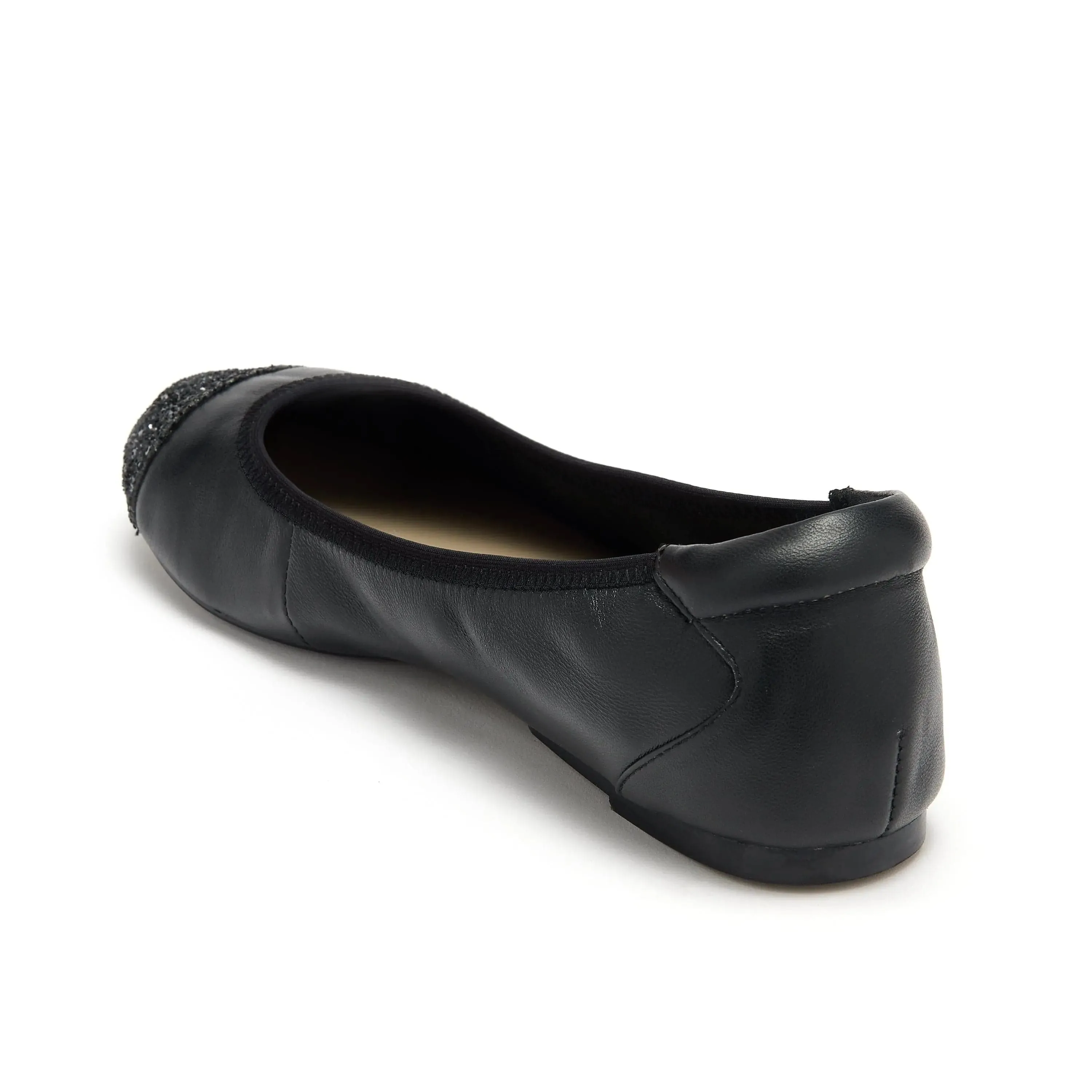 Harrow  - Black leather flats with Glitter toe cap