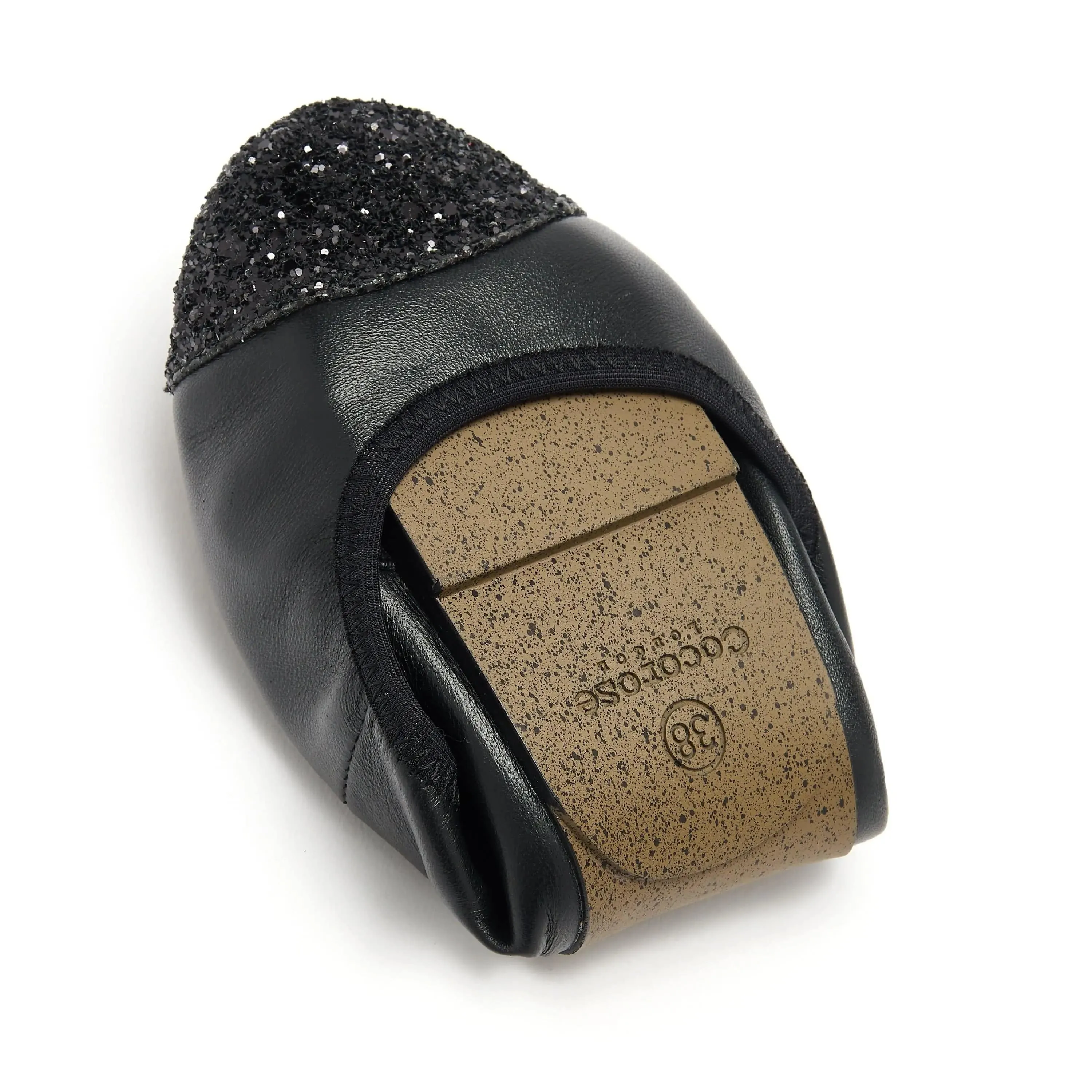 Harrow  - Black leather flats with Glitter toe cap
