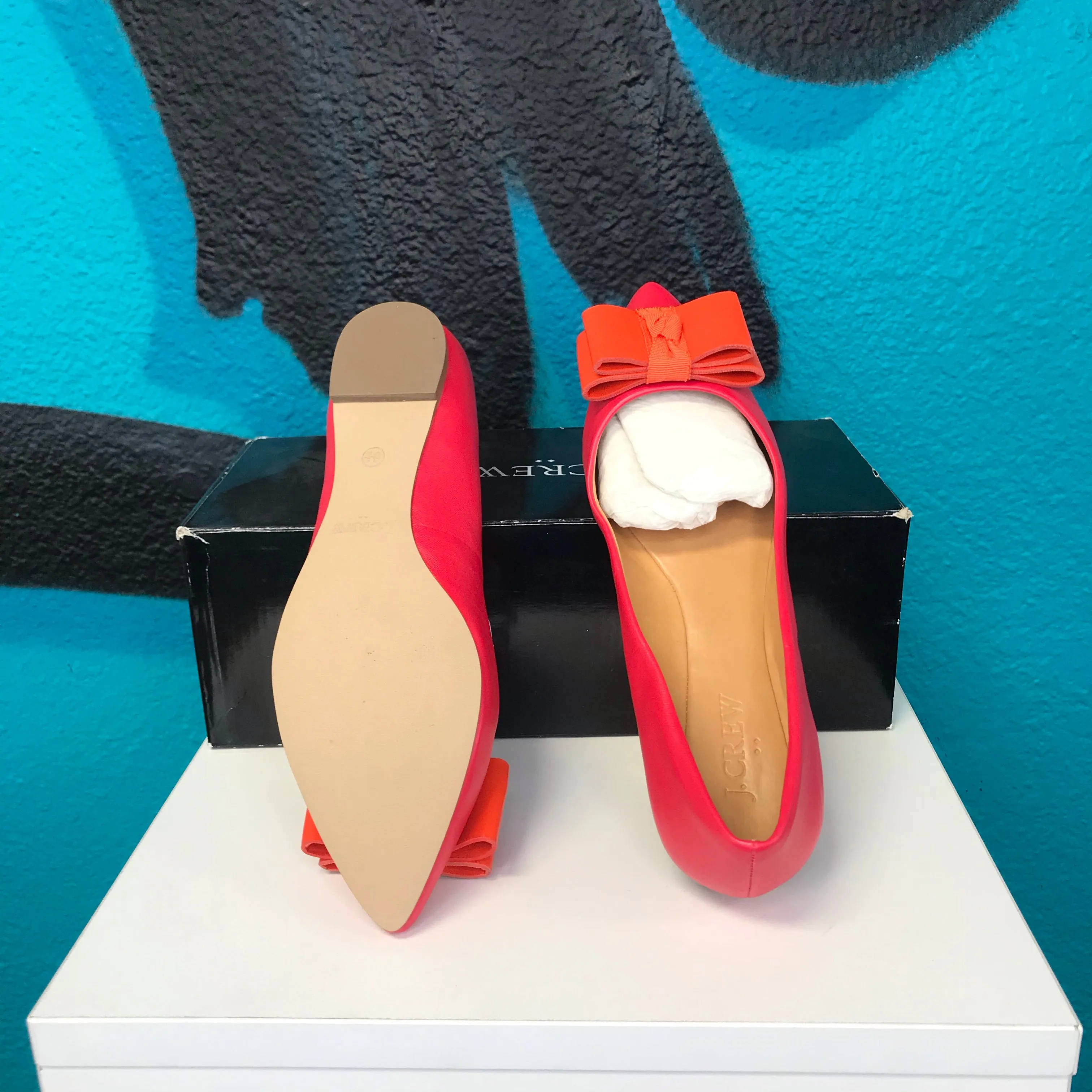 J. Crew Maraschino Cherry Point-Toe Bow Flats