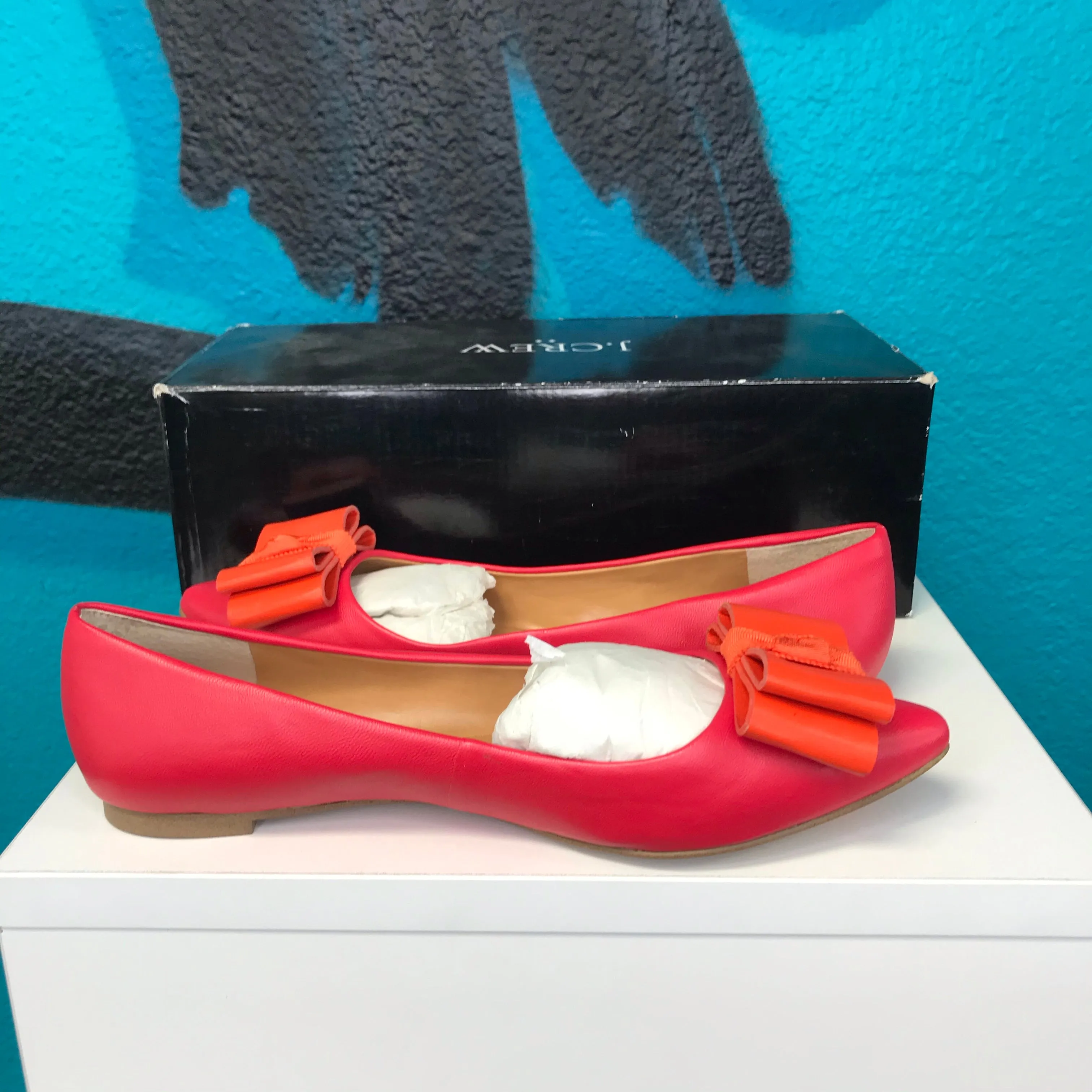 J. Crew Maraschino Cherry Point-Toe Bow Flats