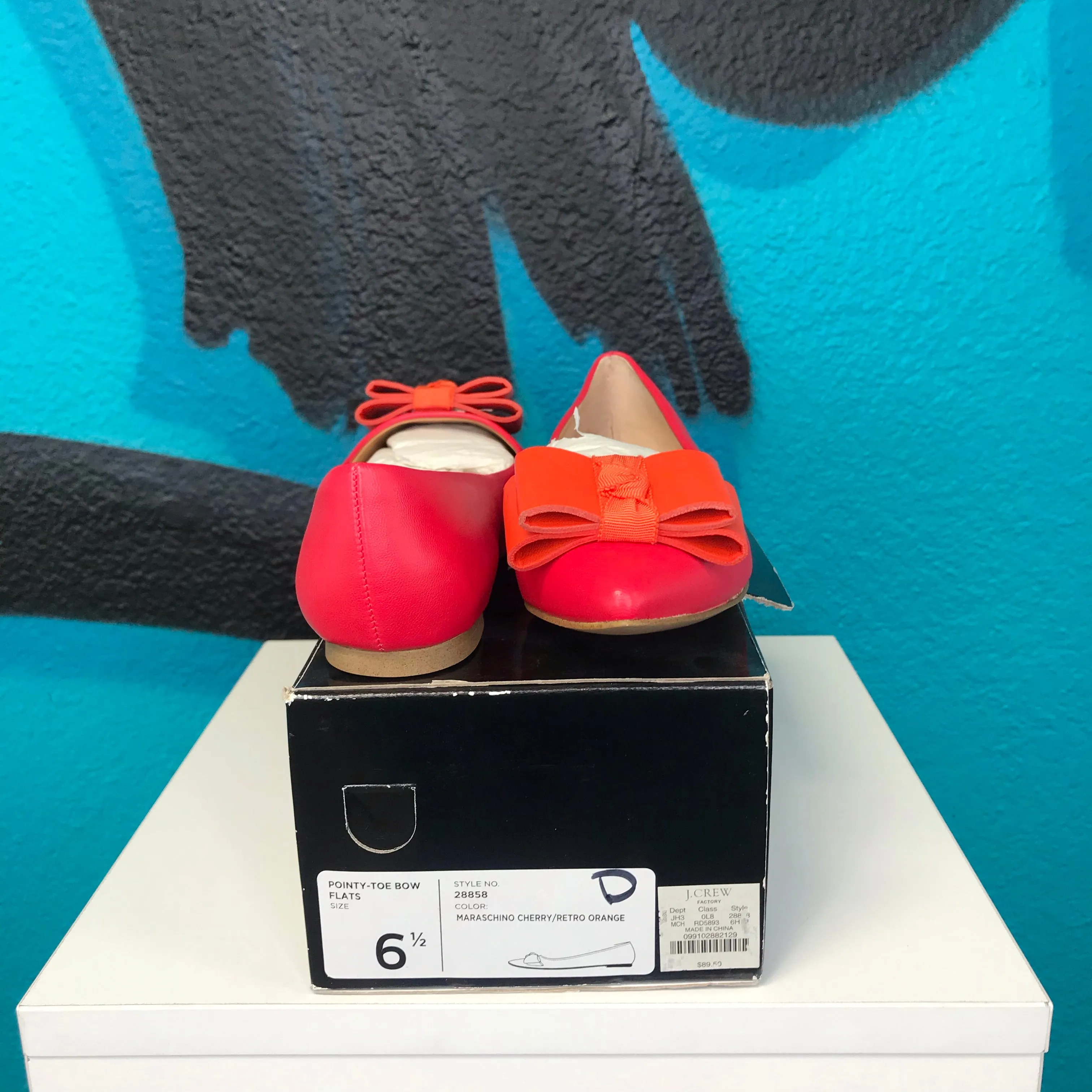 J. Crew Maraschino Cherry Point-Toe Bow Flats