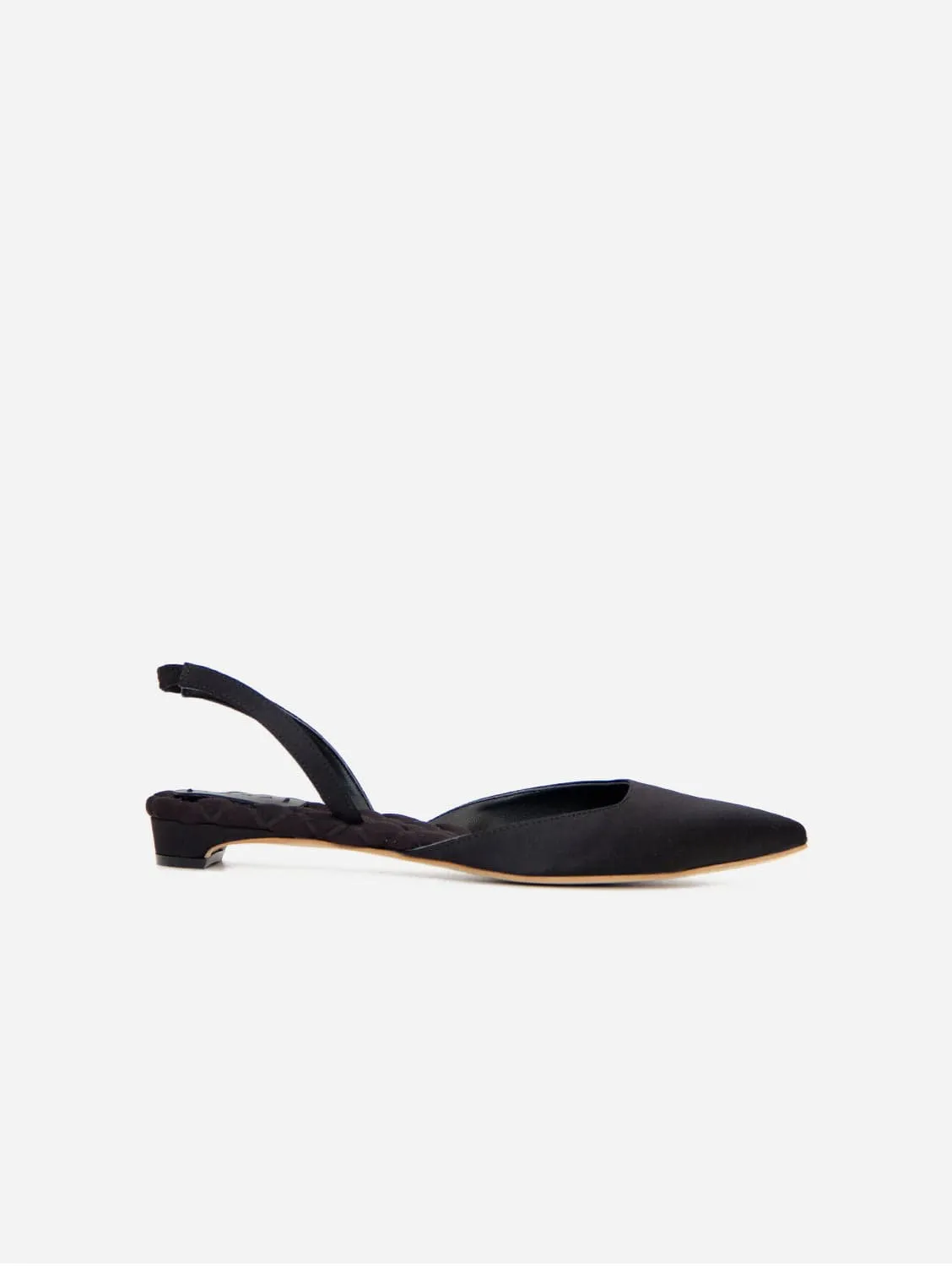 Jackie Cotton Vegan Slingback Flats | Black Satin