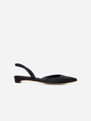 Jackie Cotton Vegan Slingback Flats | Black Satin