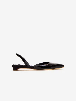 Jackie Vegan Patent Leather Pointed-Toe Slingback Flats | Black