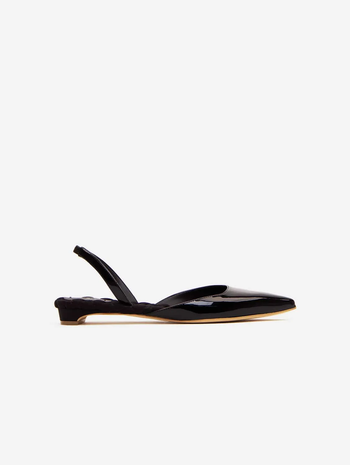 Jackie Vegan Patent Leather Pointed-Toe Slingback Flats | Black