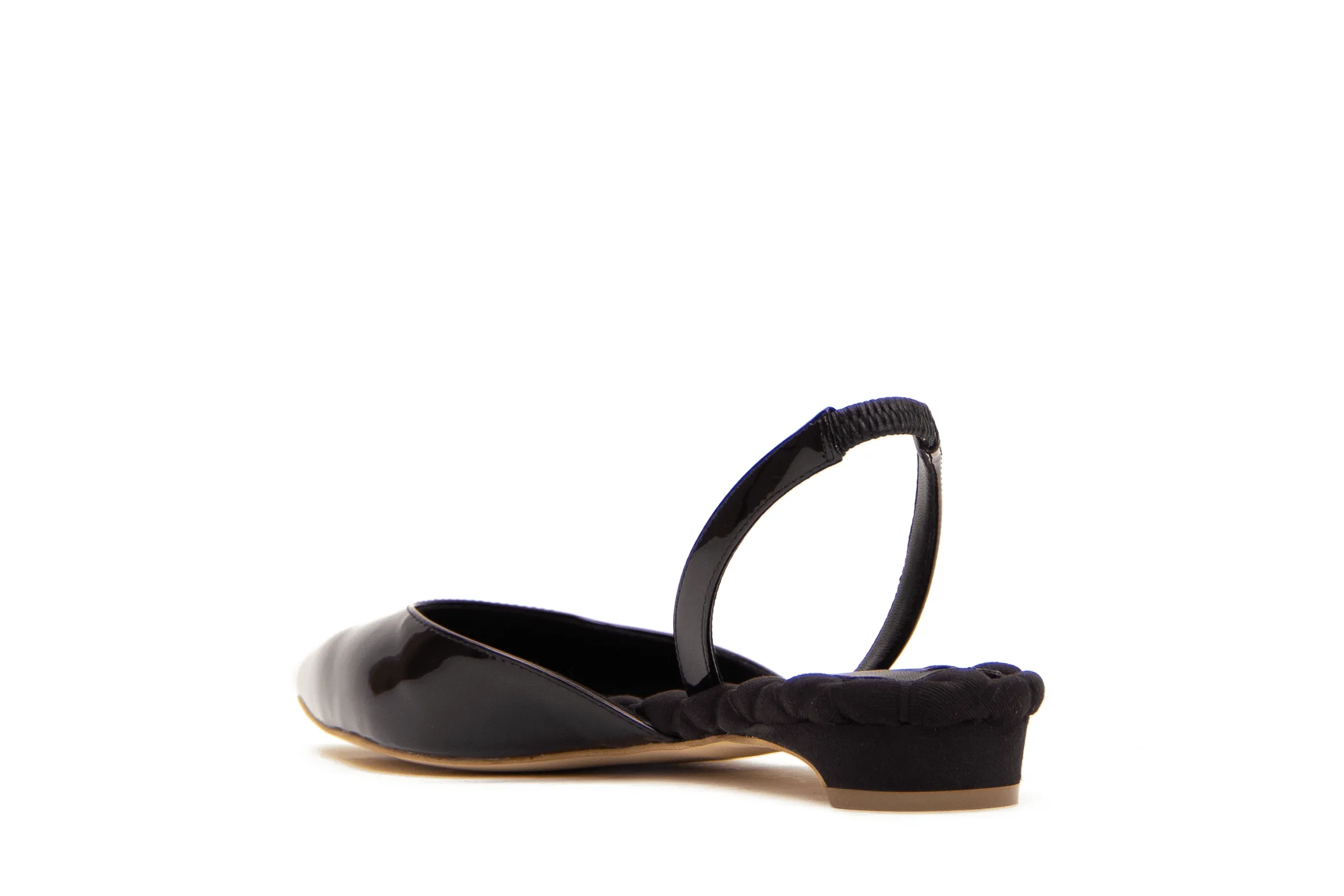 Jackie Vegan Patent Leather Pointed-Toe Slingback Flats | Black