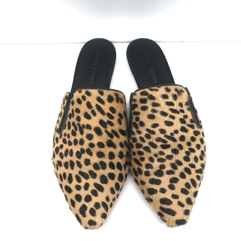 Jenni Kayne Mules Cheetah Print Calf Hair Size 39 Pointed Toe Flats