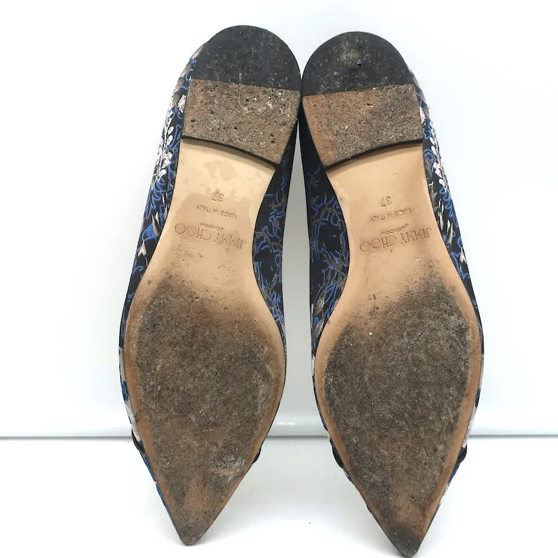 Jimmy Choo Attila Pointed Toe Ballet Flats English Floral Print Satin Size 37