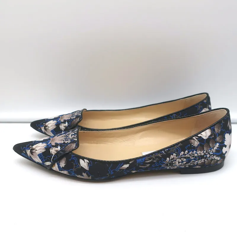 Jimmy Choo Attila Pointed Toe Ballet Flats English Floral Print Satin Size 37