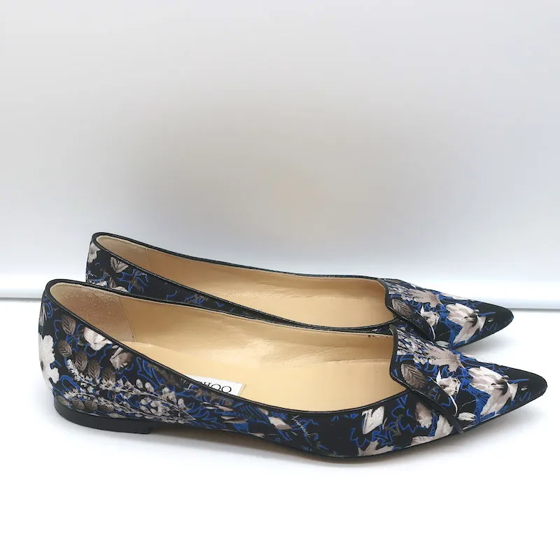 Jimmy Choo Attila Pointed Toe Ballet Flats English Floral Print Satin Size 37