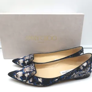 Jimmy Choo Attila Pointed Toe Ballet Flats English Floral Print Satin Size 37