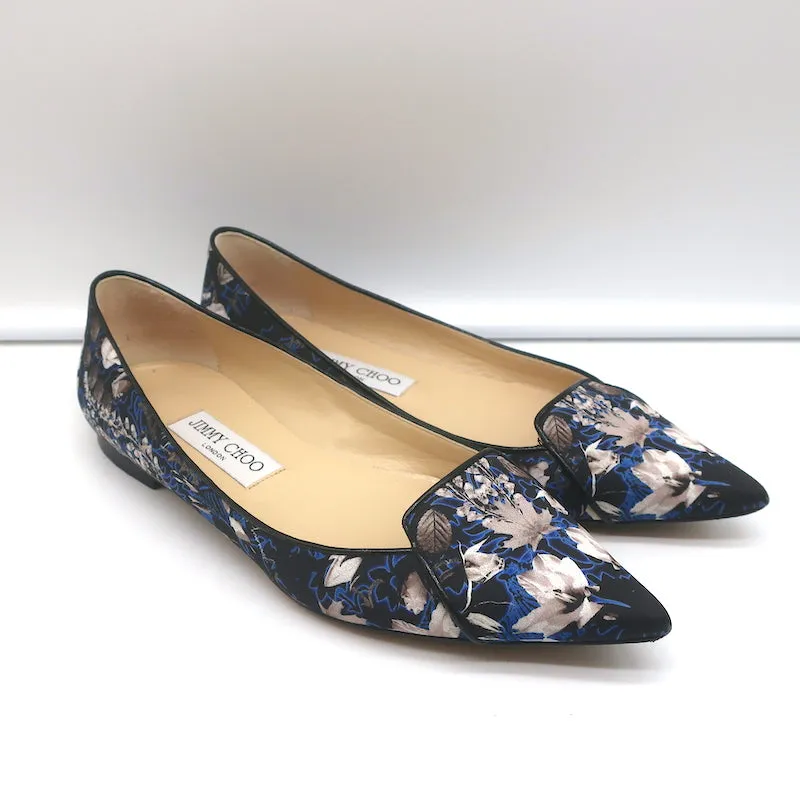 Jimmy Choo Attila Pointed Toe Ballet Flats English Floral Print Satin Size 37