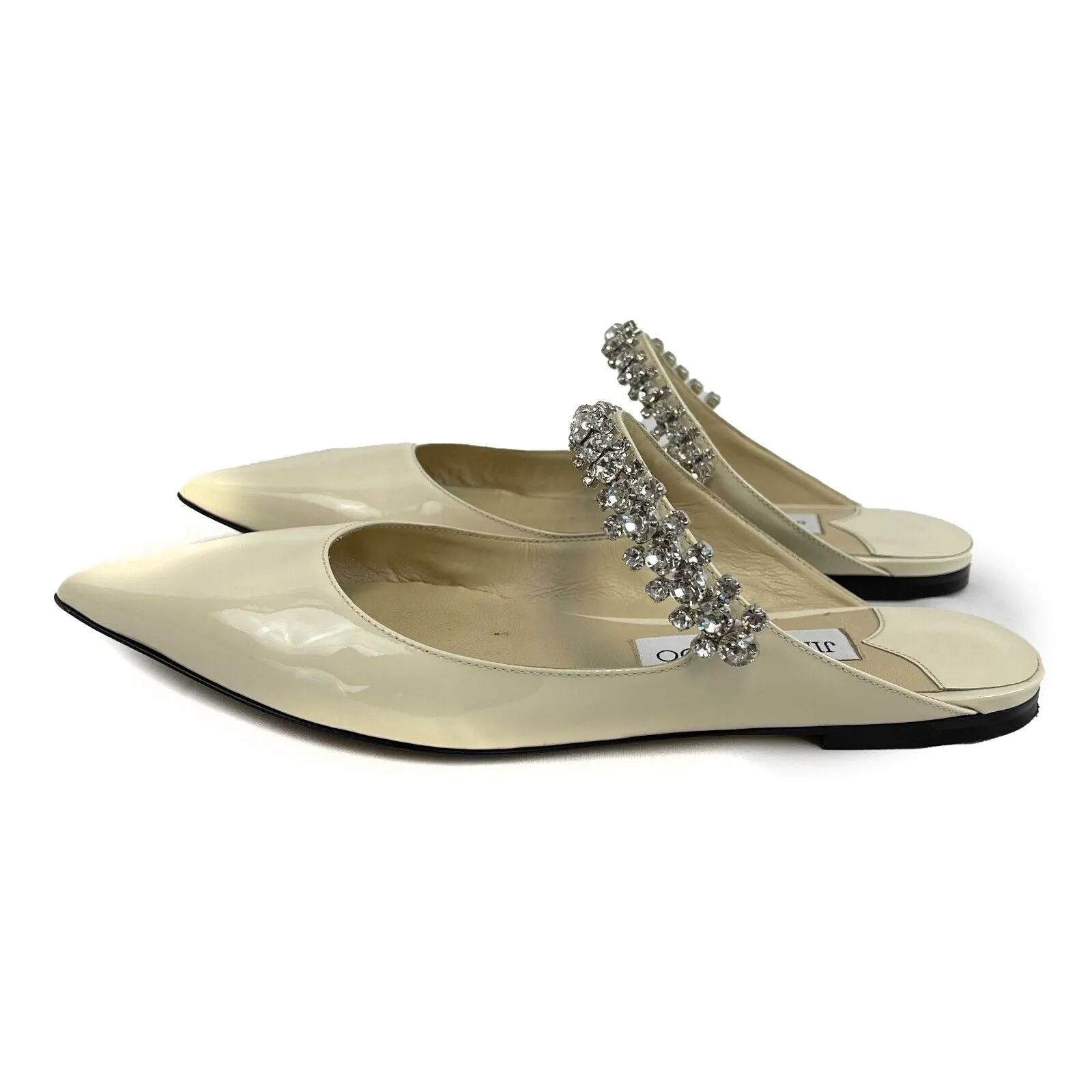 Jimmy Choo -Bing Flat - Cream Patent Leather - Crystal Strap - 36 US 6