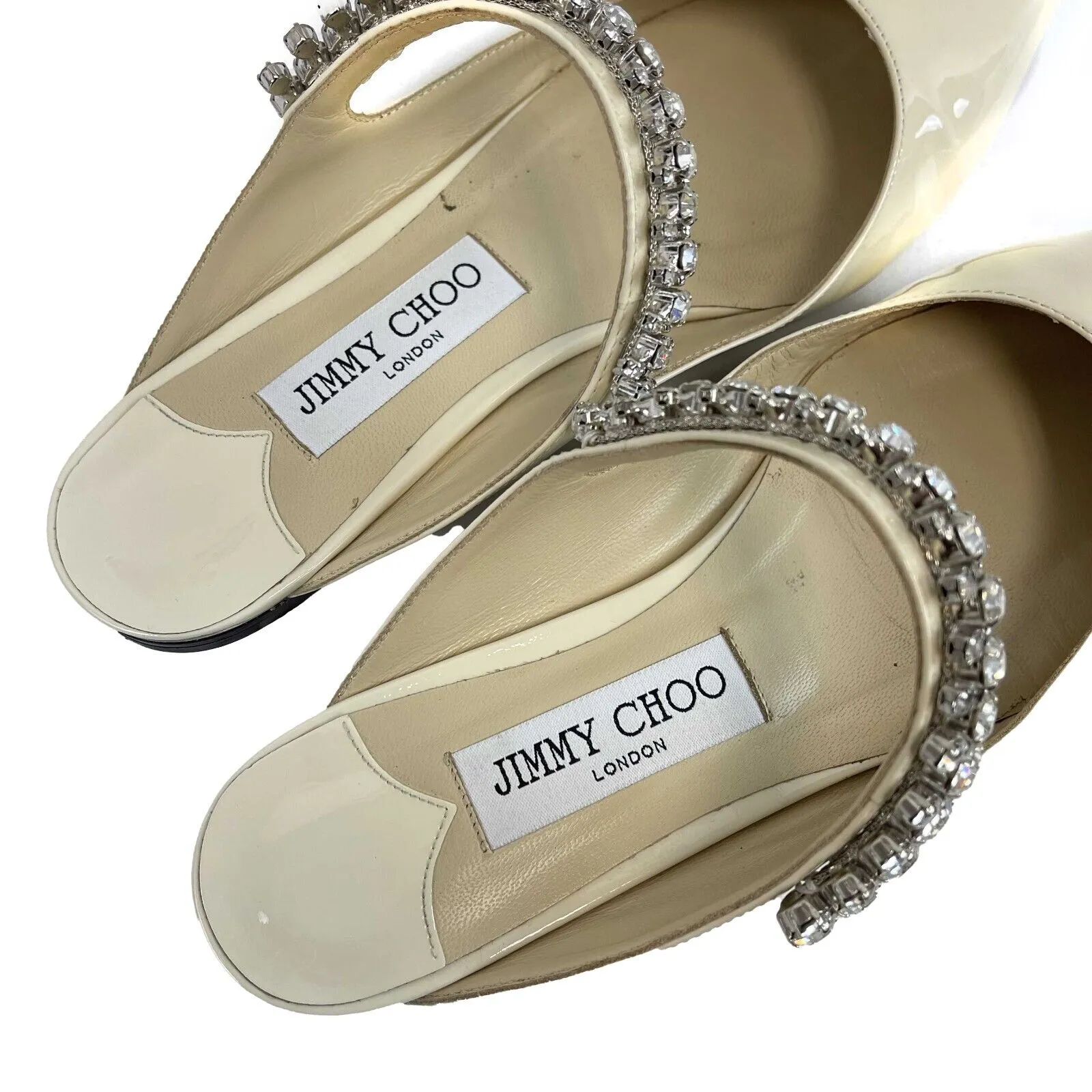 Jimmy Choo -Bing Flat - Cream Patent Leather - Crystal Strap - 36 US 6