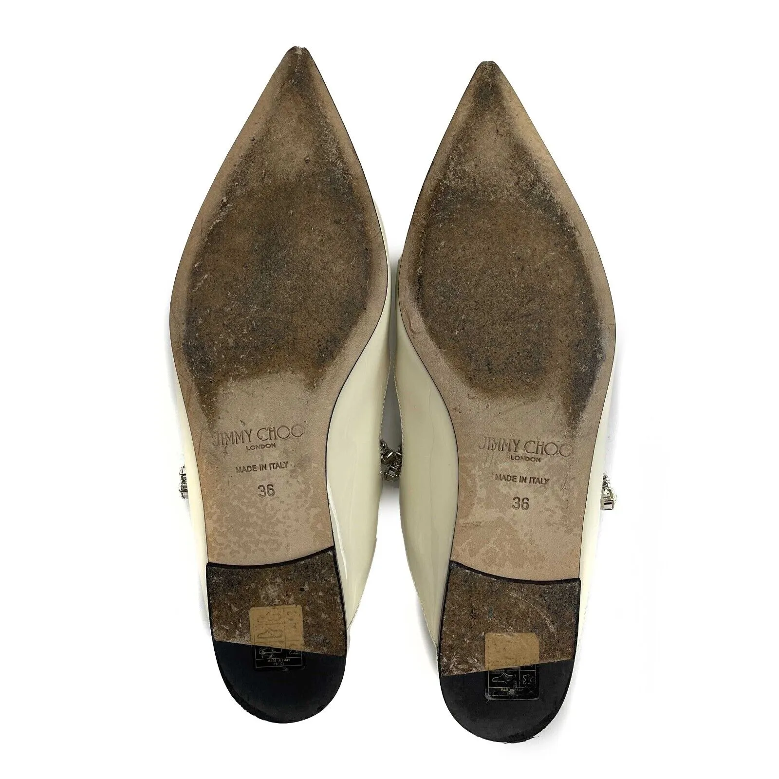 Jimmy Choo -Bing Flat - Cream Patent Leather - Crystal Strap - 36 US 6