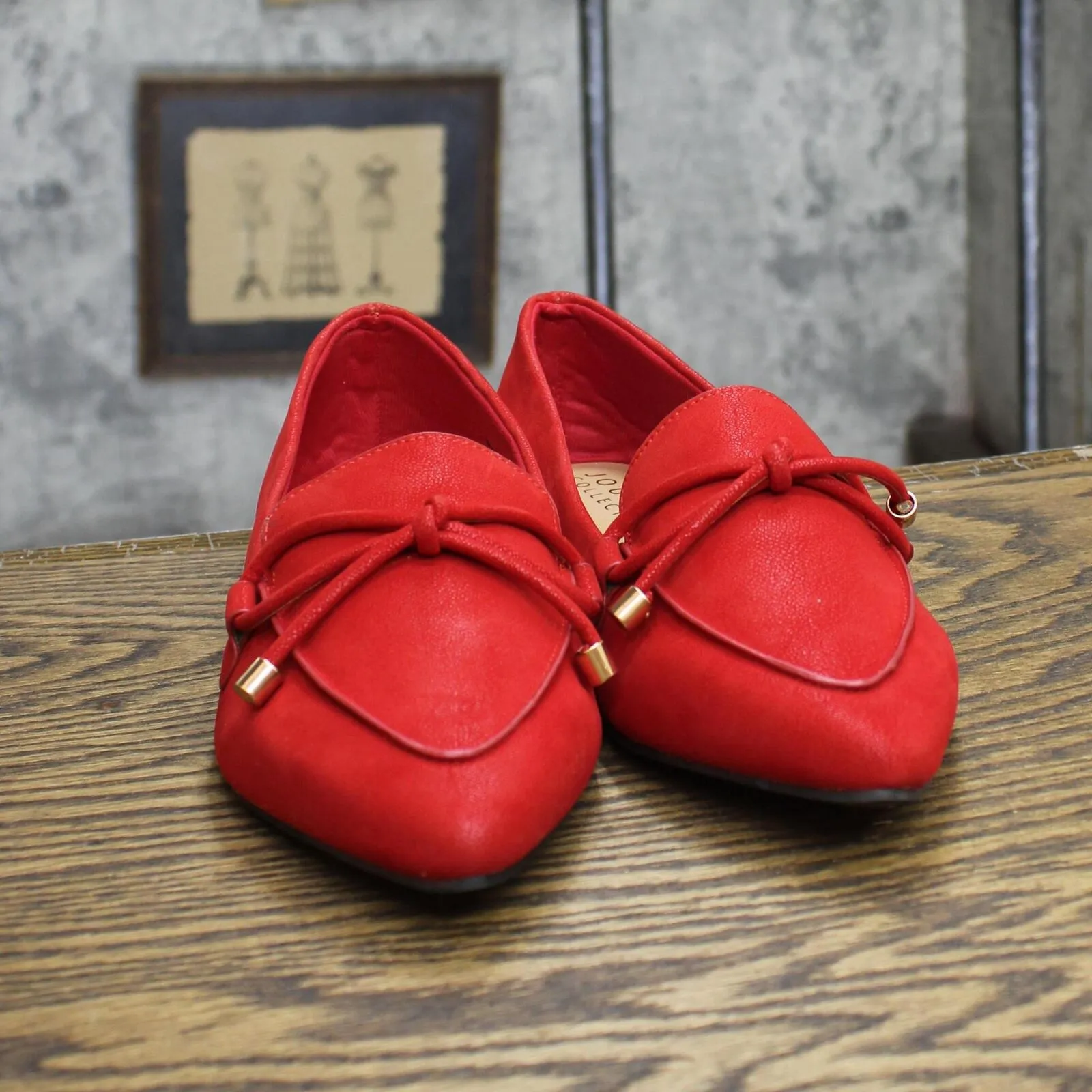 Journee Collection Muriel Narrow Width Slip On Pointed Toe Loafer Flats Red 9N