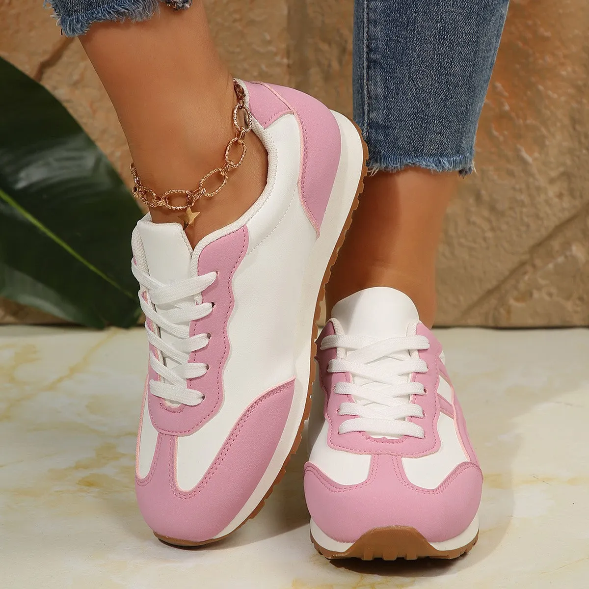 Kelly Contrast Lace Up Round Toe Sneakers
