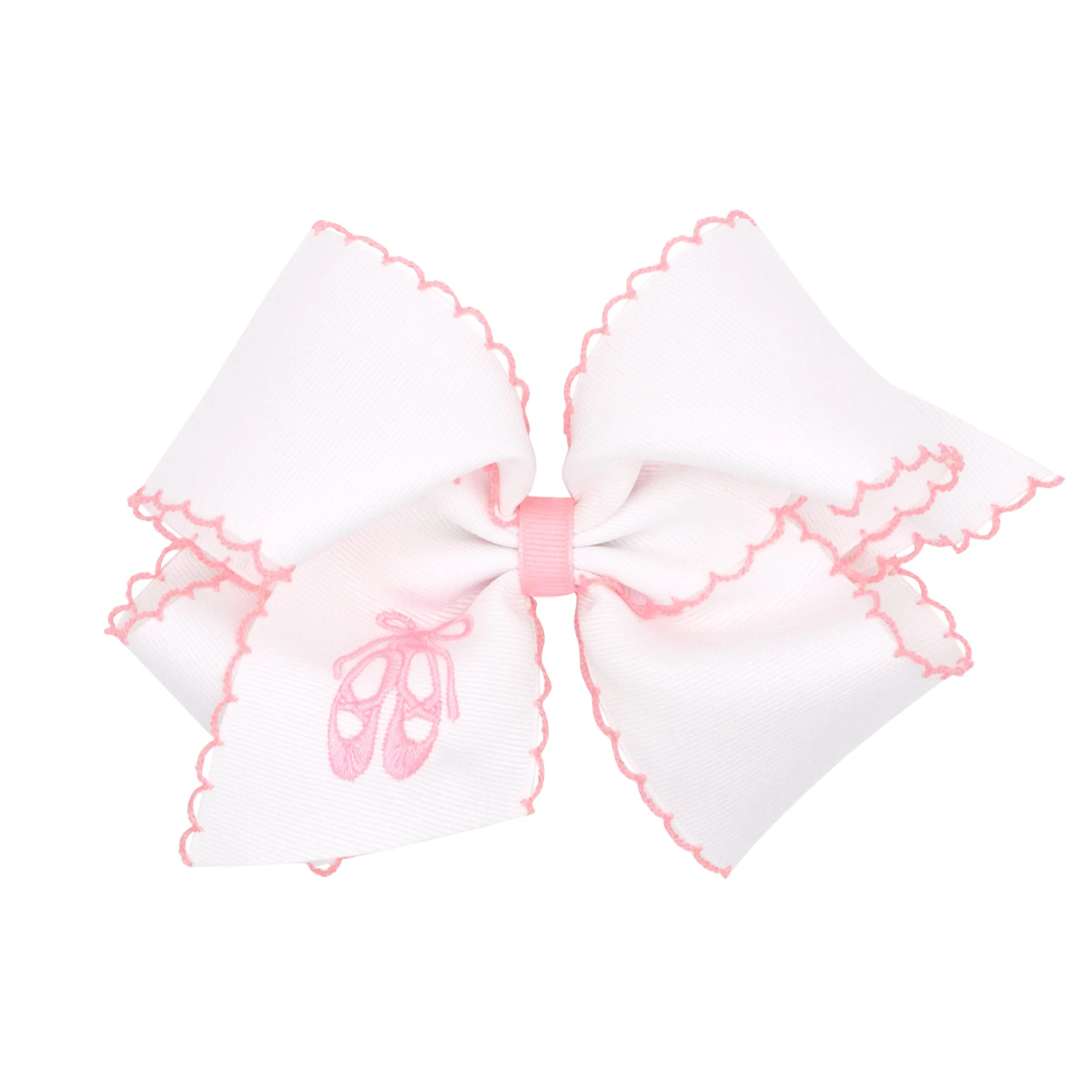 King Grosgrain Hair Bow w/ Pink Moonstitch Edge - Ballet