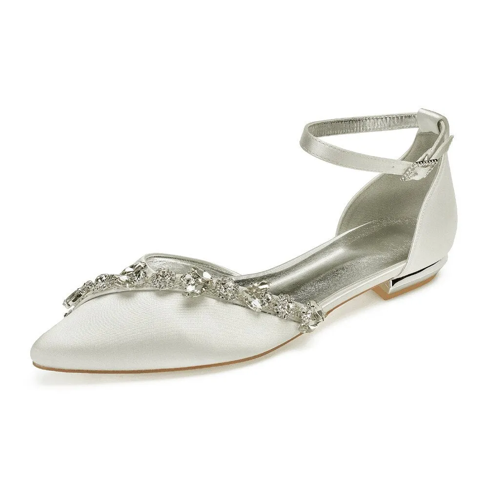 Lady pointed toe flats ankle strap evening dress shoes