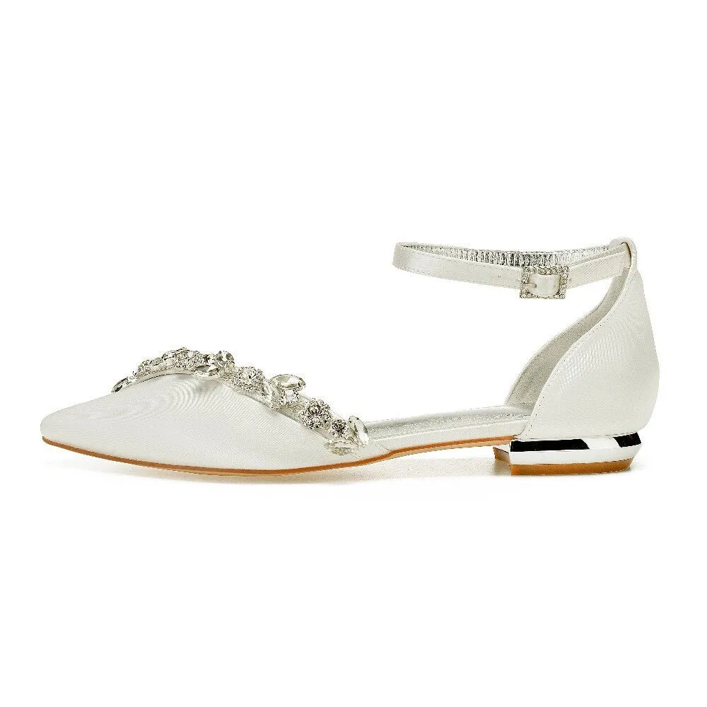 Lady pointed toe flats ankle strap evening dress shoes