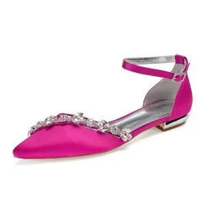 Lady pointed toe flats ankle strap evening dress shoes