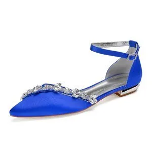 Lady pointed toe flats ankle strap evening dress shoes