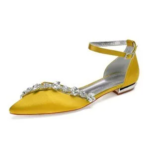 Lady pointed toe flats ankle strap evening dress shoes