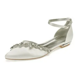 Lady pointed toe flats ankle strap evening dress shoes